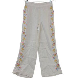 NEW Calypso St. Barth Women's Linen Wide-Leg Pants Floral Embroidery Sz Small